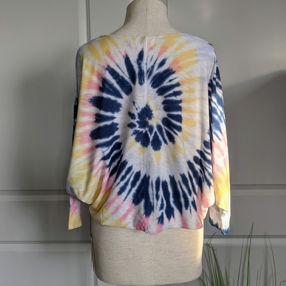 Nation LTD Top Crop Pima Cotton Spiral Tie Dye Elbow Length Batwing Multi L NWT - Picture 8 of 14